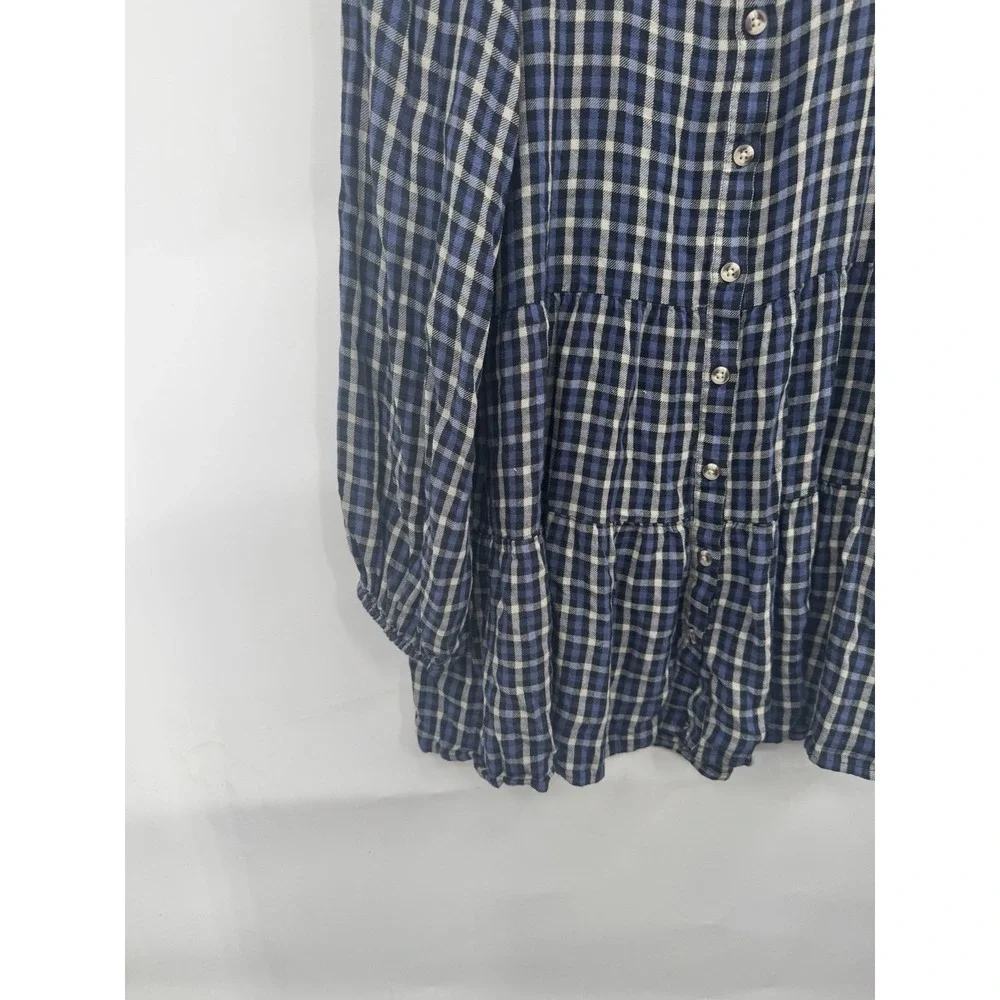 Lucky Brand Women's Size Medium Blue Plaid Button Up Tiered Peplum Tunic Western